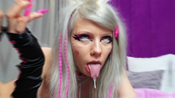 Emo girl sucks big dildo and plays with holes double penetration squirt