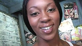 Ebony slut fucks a white gloryhole cock in her first interracial scene 12