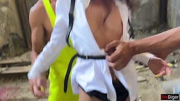 Hardcore group sex in an abandoned house 3 guys and 1 girl