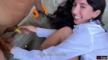 Hardcore group sex in an abandoned house 3 guys and 1 girl