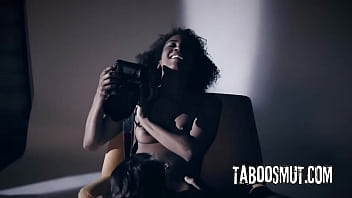 Black babe rides on a hard cock after the photo session