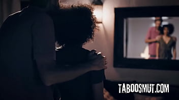 Black babe rides on a hard cock after the photo session