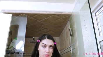 Sexy chic brunette took a shower