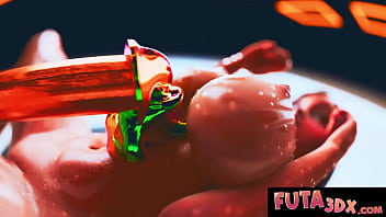 Hot horny babe puts a dildo in between her tits