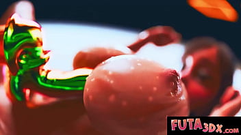 Hot horny babe puts a dildo in between her tits