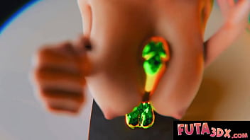 Hot horny babe puts a dildo in between her tits