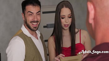 Curious dildo delivery man joins for threesome