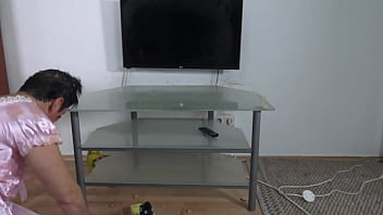 3 giantess girls humiliate their small sissy cleaning slave and milk him hard