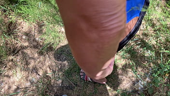 Fuck and cum in thong in public park summer
