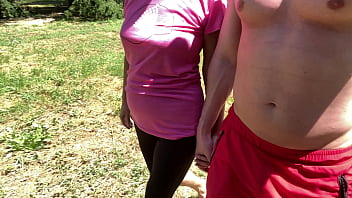 Fuck and cum in thong in public park summer