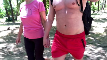 Fuck and cum in thong in public park summer