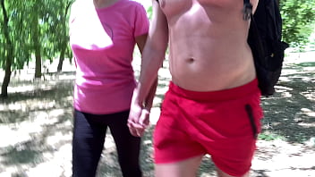 Fuck and cum in thong in public park summer