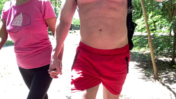 Fuck and cum in thong in public park summer