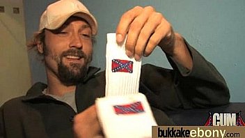 Hot ebony chick in interracial gangbang 17