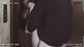 Wtf girl in skirt and fishnet stockings fucking and gets a creampie in the elevator