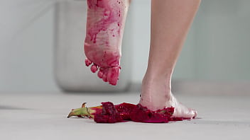4k hot footfetish crushing fruits with bare feet and high heels