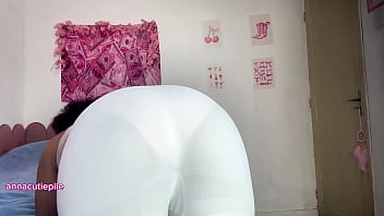 Curvy girl farting in tight white shorts