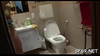 Pretty sweetheart gets her slit examined in front of studs