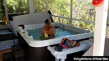 Blonde vicky vette masturbates with a hitachi and sucks a cock in the jacuzzi