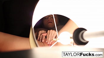 Busty brunette rubs her pussy