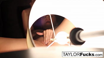 Busty brunette rubs her pussy