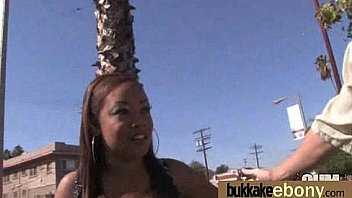 Ebony babe sucks too many white cocks 11