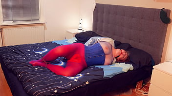 Bondaged milf loves pantyhose and pussy fingering