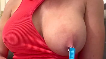 Nipples clothespins and spitting my big boobs and pierced nipple
