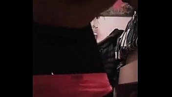 Cutie pissing her crotchless jeans in a chair