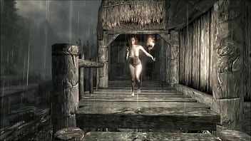 Two disney princess's wash each other in a water oasis