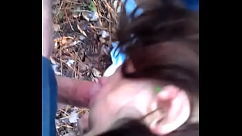 White trash whore suckin cock in the woods