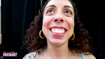 Horny slim brunette mercedez fills her pussy with a vibro and gives a bj