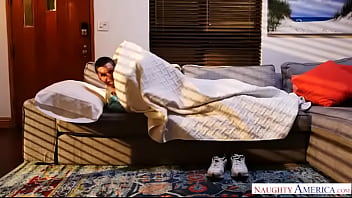 Fake breasted brunette spreads her shaved hole and squirts in the living room