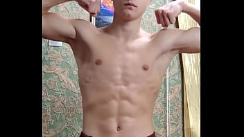 Flex skinny boy after study