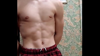 Flex skinny boy after study