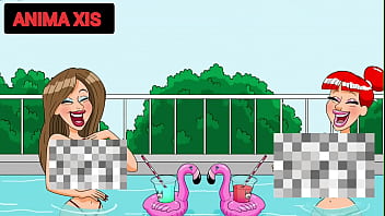 Idoso entra na piscina com putas novas