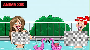 Idoso entra na piscina com putas novas