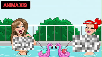 Idoso entra na piscina com putas novas