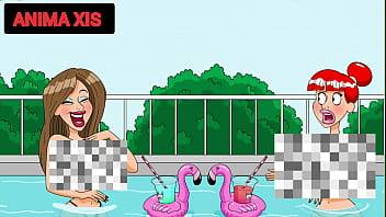 Idoso entra na piscina com putas novas