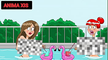 Idoso entra na piscina com putas novas