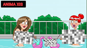 Idoso entra na piscina com putas novas