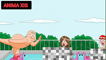 Idoso entra na piscina com putas novas