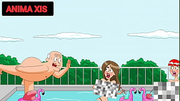 Idoso entra na piscina com putas novas