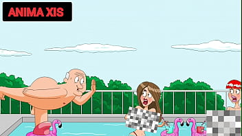 Idoso entra na piscina com putas novas