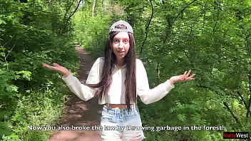 Caught a girl drawing graffiti and fucked her in the forest cum in panties