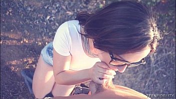 Teen beauty with glasses fucking in the country
