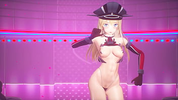 Kancolle ship bismarck dances with slut tattoos on her body