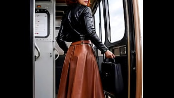 Busty Mature Redhead In Full Leather Doing Pole Dance In A Bus Ai Illustrated Leather Porn Dream thumbnail