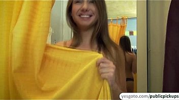 Cute amateur blows a cock and gets fucked at the clothing store