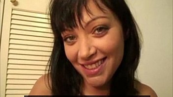 Brunette babe downs a huge cock